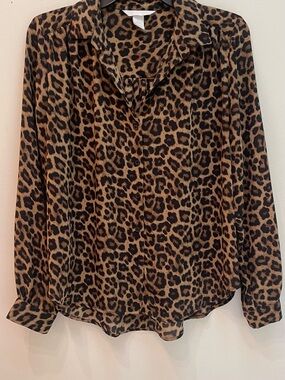 H&M Animal Print Long-Sleeve Blouse - Brown/Black